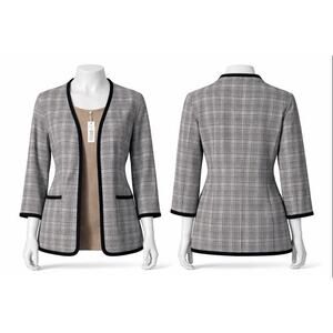 Max Studio Women’s Glen Plaid Open Front Blazer Jacket Small Black White Check